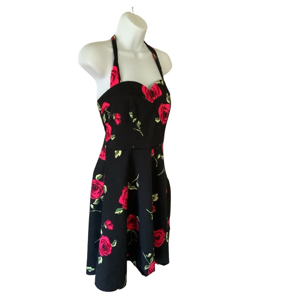 Topdress Women's Vintage Fuchsia Rose Pattern Retro A-Line Dress Size L - Picture 2 of 6